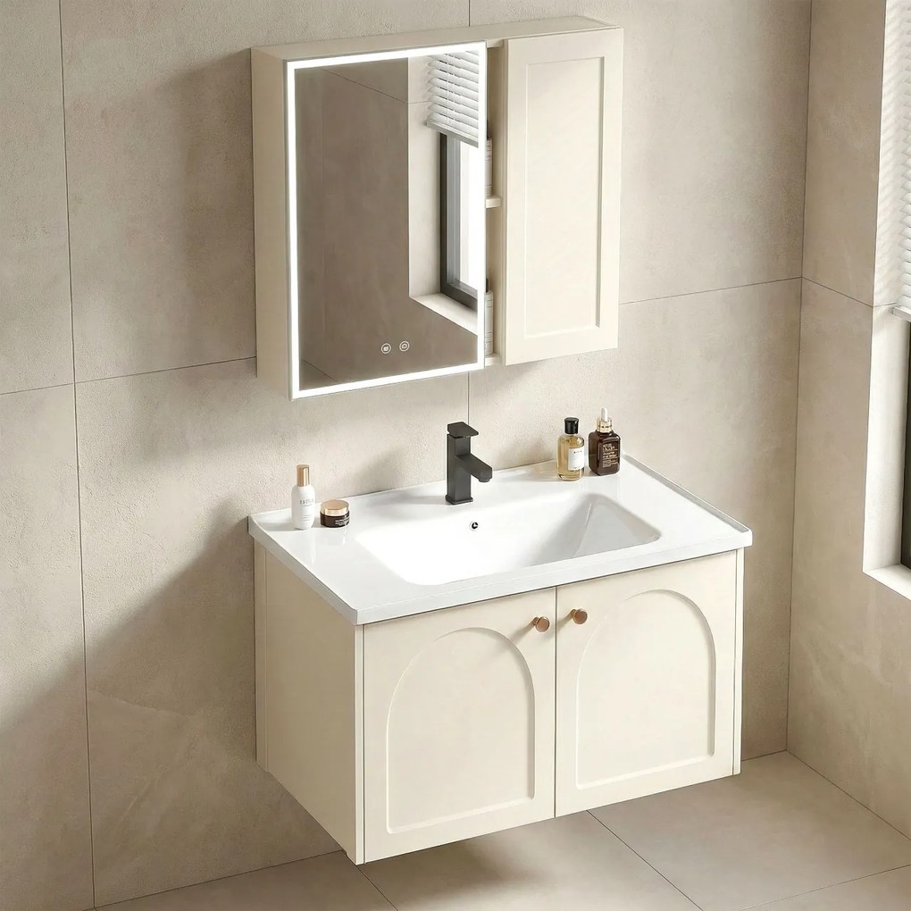 Set mobilier de baie cu lavoar Denver 60cm Creme