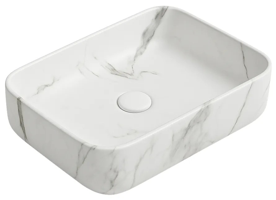 Set dulap baie suspendat placat cu ceramica CALACATTA 100 cm cu lavoar inclus Dione Foglia