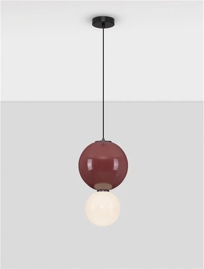 Pendul LED decorativ portelan bordeaux, sticla alb, NOESIS