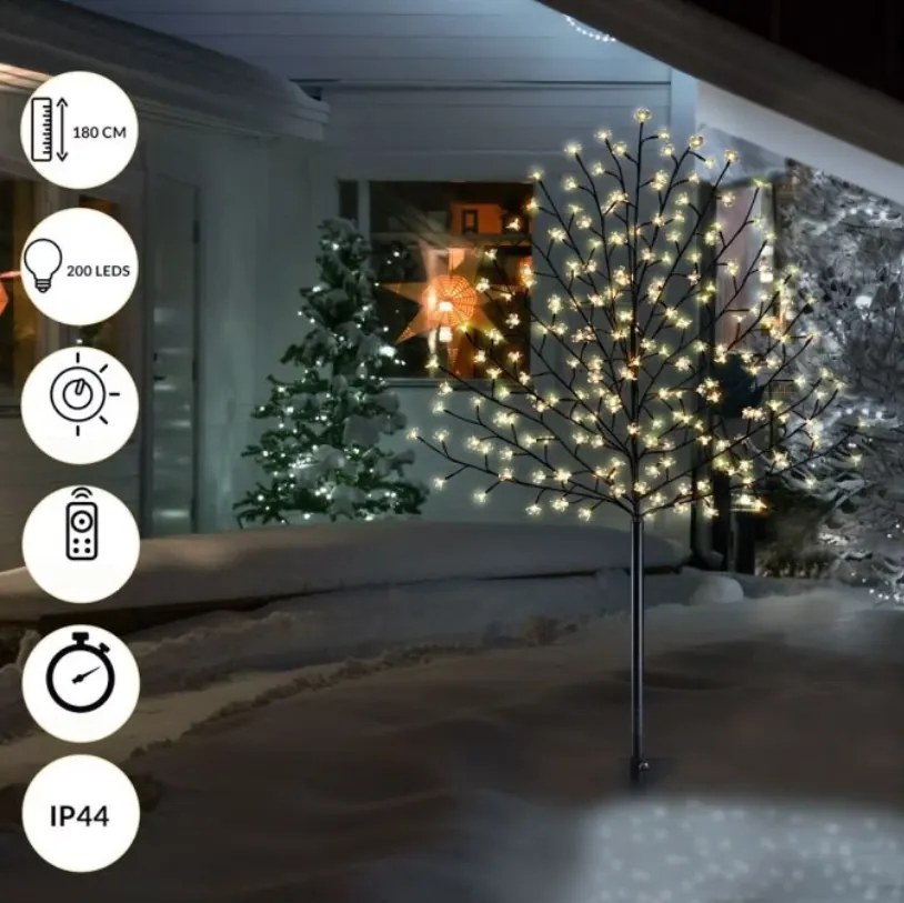 Monzana Copac luminos CIREȘ pentru interior și exterior, 180cm, alb cald