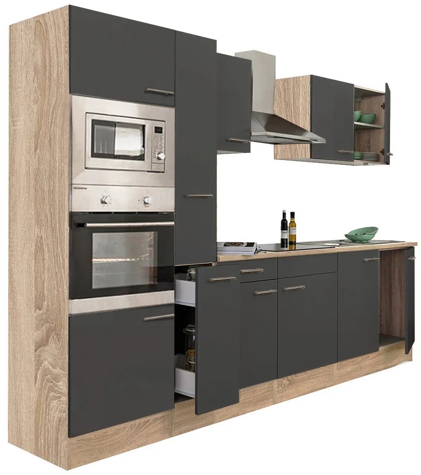 Mobilă de bucătărie Yorki 300, corp din stejar sonoma, cu față antracit satinat