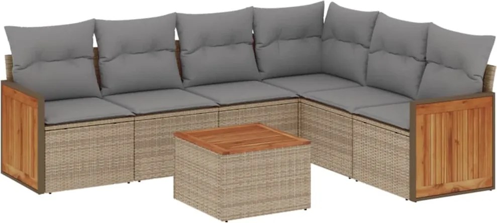 vidaXL Set canapele de grădină, 7 piese, cu perne, bej, poliratan