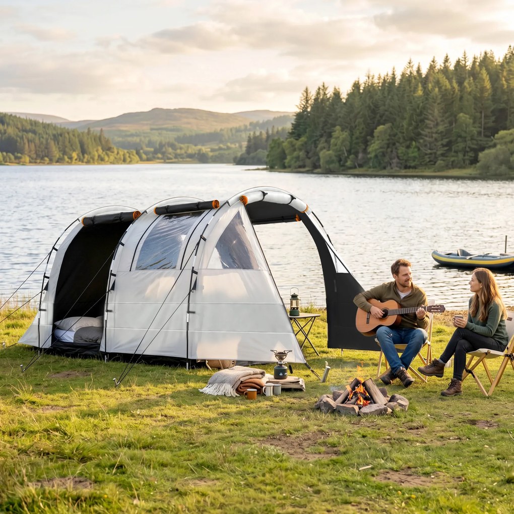 Outsunny Cort de Camping pentru 4-5 Persoane cu Capac Blackout, Cort Tunel Impermeabil cu Geantă de Transport, 460x230x180 cm, Kaki | Aosom Romania