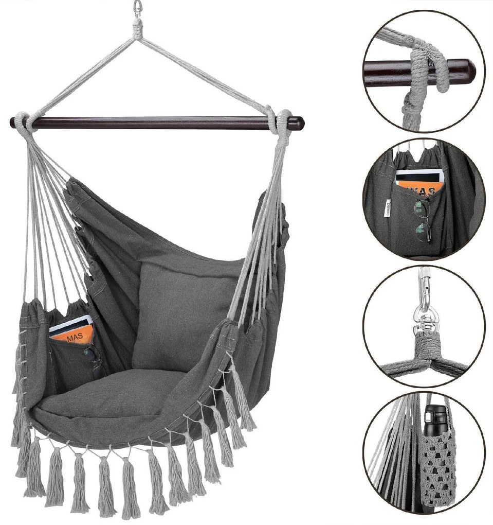 Deuba Scaun suspendat gri inchis -170x100x150cm
