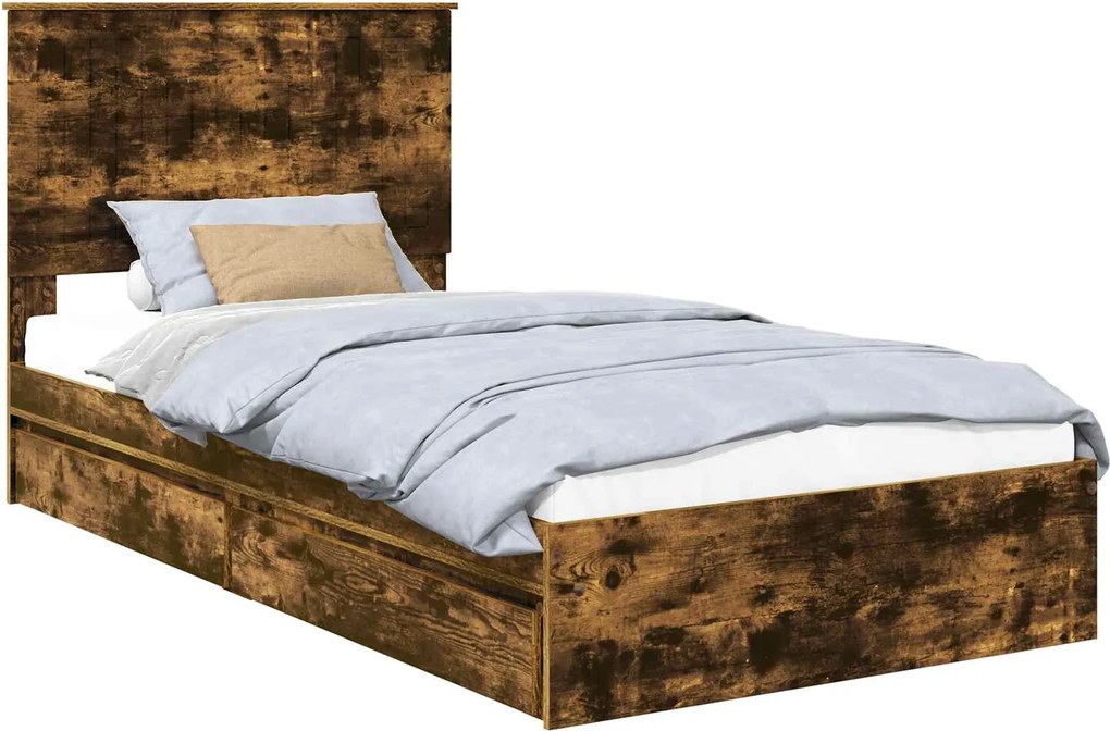 vidaXL Pat cu storage Stejar fumuriu 100 x 200 cm Lemn compozit