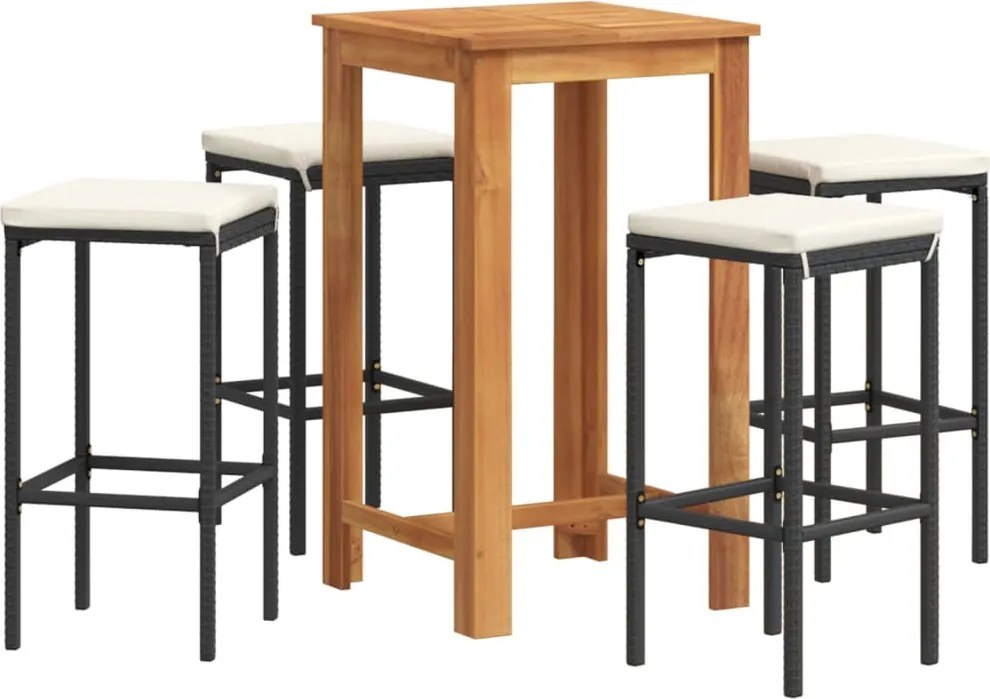 vidaXL Set bar de grădină 5 piese negru lemn masiv acacia și poliratan