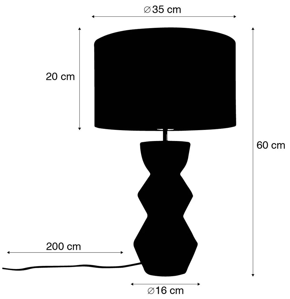 Lampă de masă de design cu abajur din catifea neagră Taupe cu auriu 35 cm - Alisia