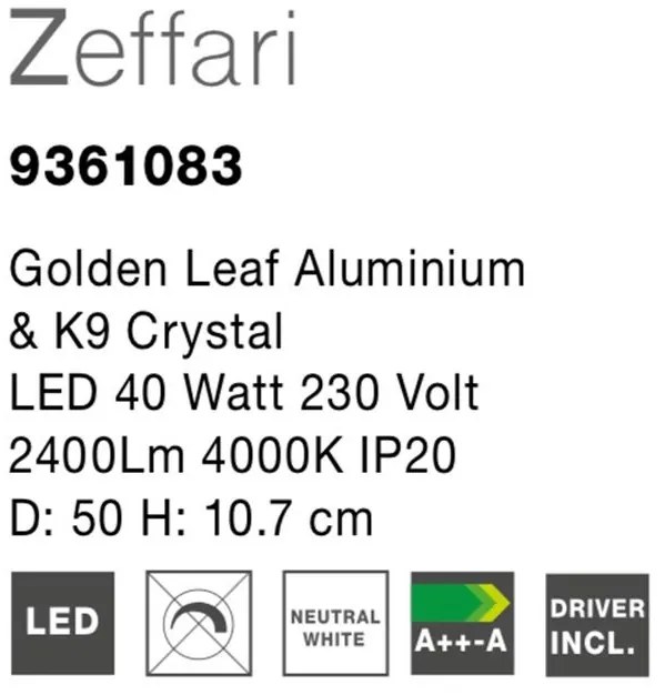 Plafoniera, Lustra LED aplicata design modern Zeffari, auriu