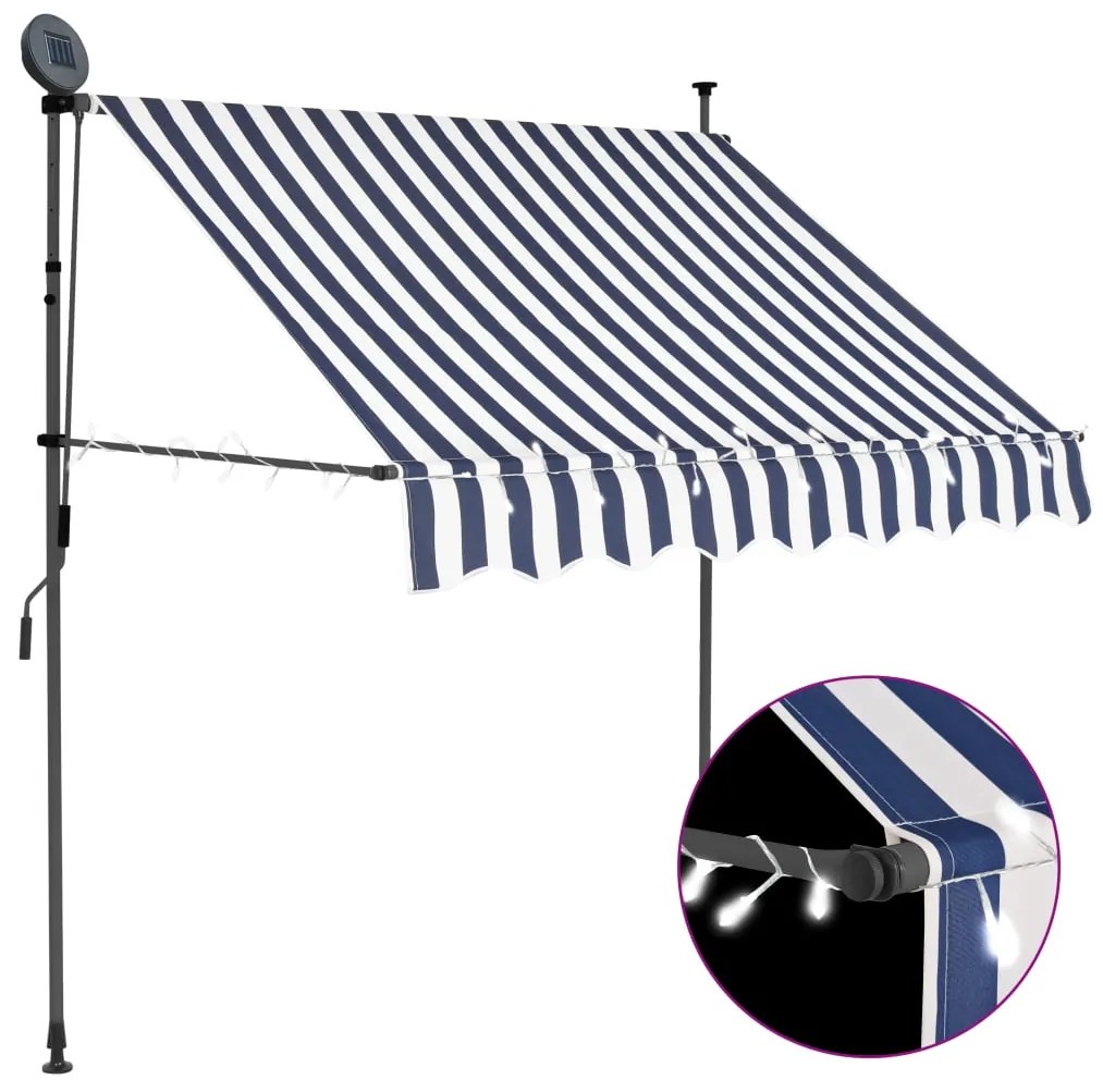 vidaXL Copertină retractabilă manual cu LED, albastru &amp; alb, 100 cm