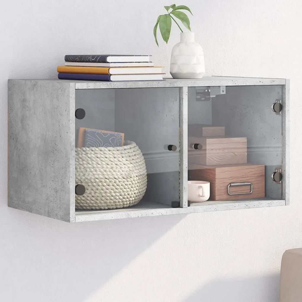 vidaXL Dulap de perete cu uși din sticlă, gri beton, 68,5x37x35 cm