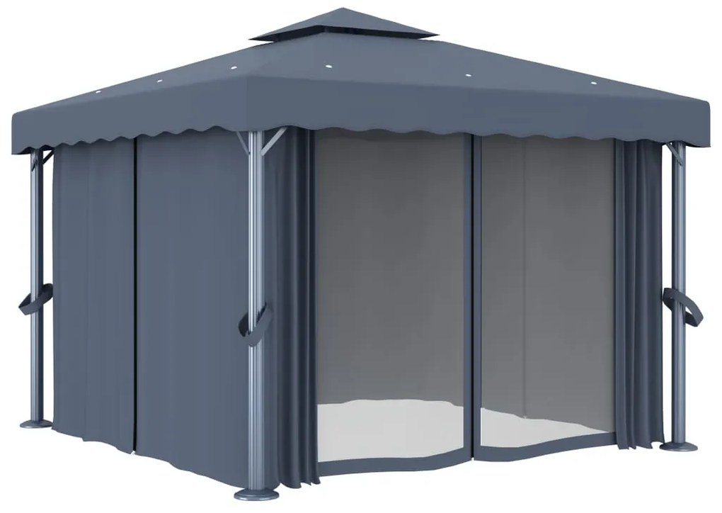 Pavilion cu perdele  siruri lumini LED, antracit, 3x3 m Antracit, 3 x 3 m