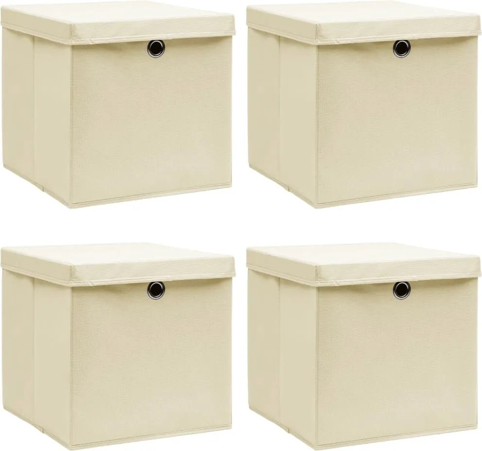 vidaXL Cutii depozitare cu capace 4 buc. crem, 32x32x32 cm, textil