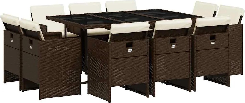 vidaXL Set mobilier de grădină cu perne, 11 piese, maro, poliratan