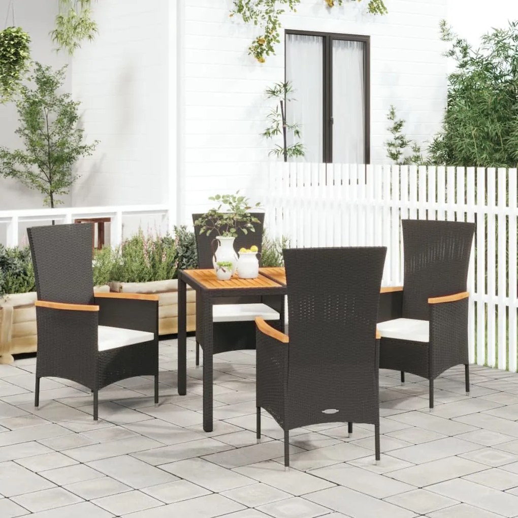 3157529 vidaXL Set mobilier de grădină cu perne, 5 piese, negru, poliratan