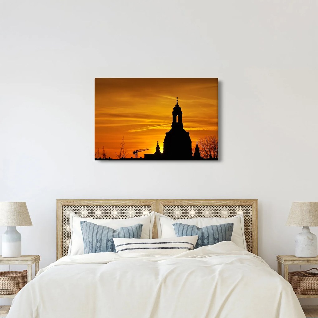 Tablou cu biserică în apus de soare (90x60 cm)