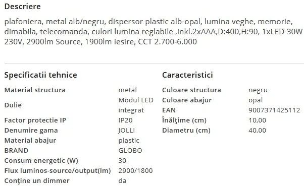 Plafoniera LED moderna cu telecomanda JOLLI 30W