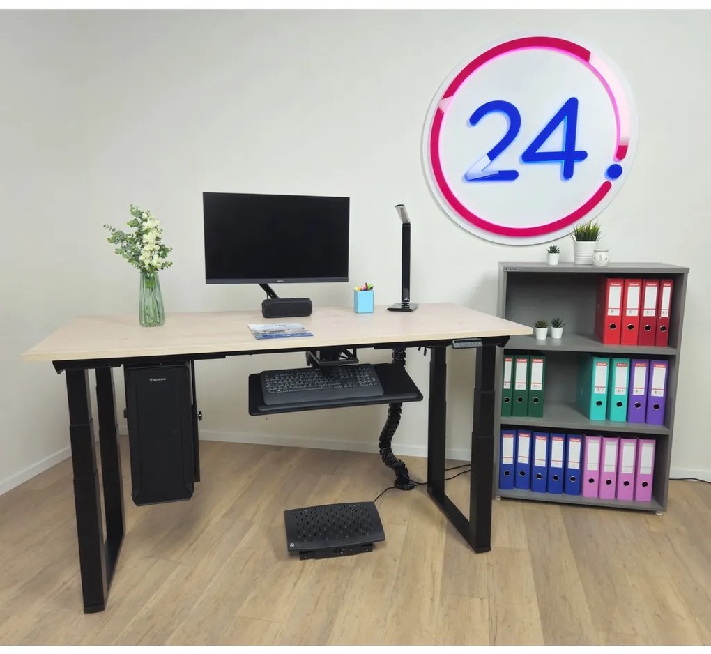 Masă înălțime reglabilă OfficeTech Strong 200 x 80 cm, picioare albe, stejar silverjack