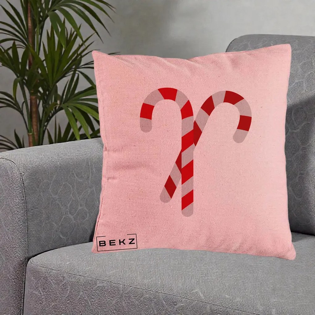 Perna Decorativa Candy Cane de Craciun, 40x40 cm, Roz, Husa Detasabila, Perna Inclusa, BEKZ®