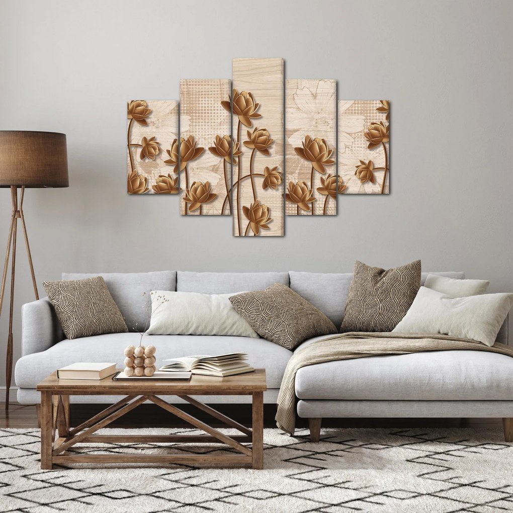 Tablou cu abstracția florilor - maro (150x105 cm)