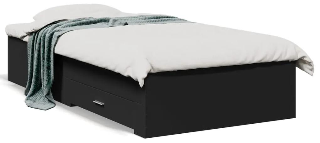 3280441 vidaXL Cadru de pat cu sertare, negru, 75x190 cm, lemn prelucrat