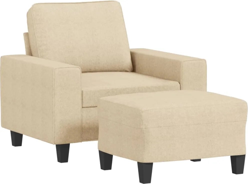 vidaXL Fotoliu canapea cu taburet, crem, 60 cm, material textil