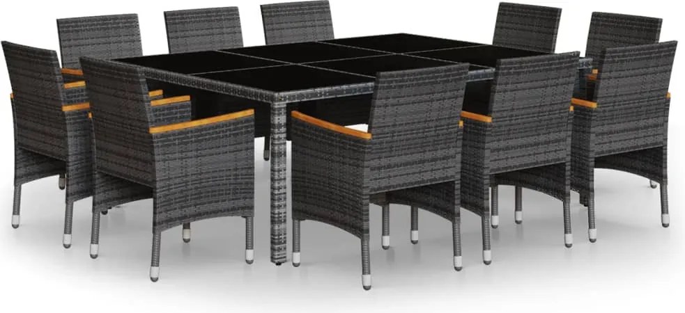 vidaXL Set mobilier de grădină, 11 piese, gri, poliratan