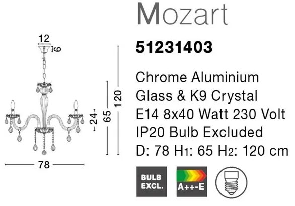 Candelabru elegant cu cristale K9 Mozart 8L