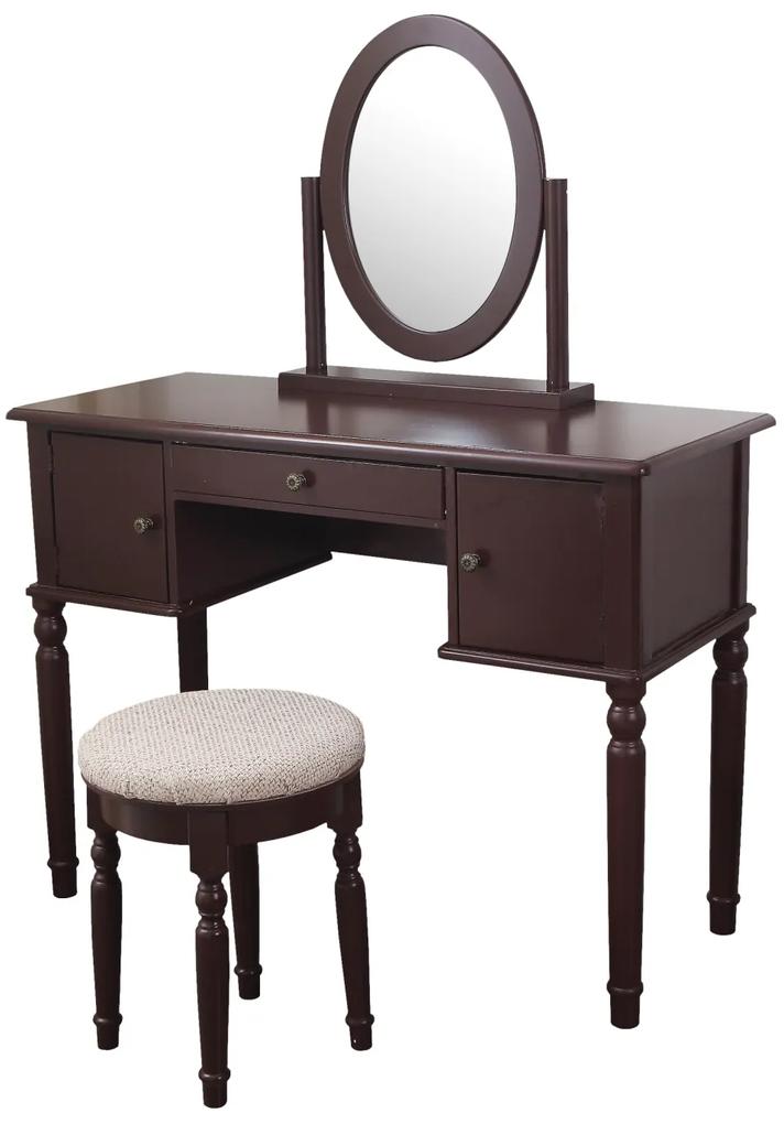 Set Melissa, Masă de toaletă pentru machiaj cu scaun, oglindă și 3 sertare, Maro