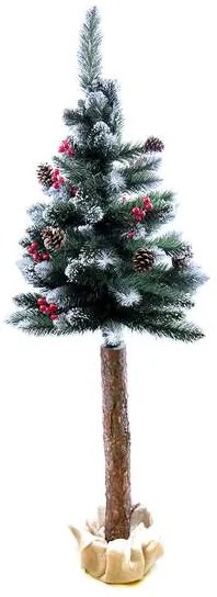 Brad artificial efect zapada, trunchi lemn natural, cu suport, decoratiuni, 150 cm, Jumi