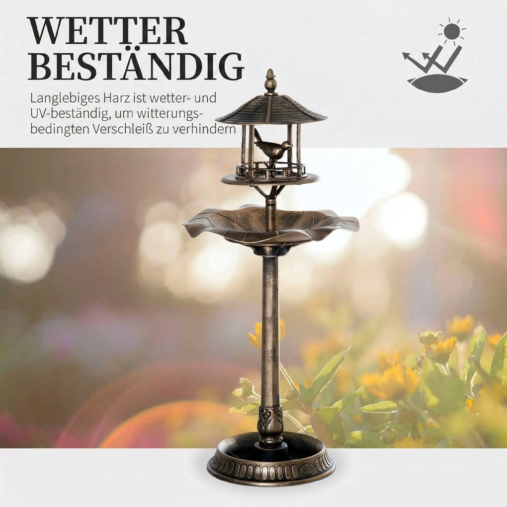 Outsunny Baie pentru păsări, adăpătoare și ghiveci 3 în 1 dim. Ø 50 x 113H cm polipropilenă bronz antic | Aosom Romania