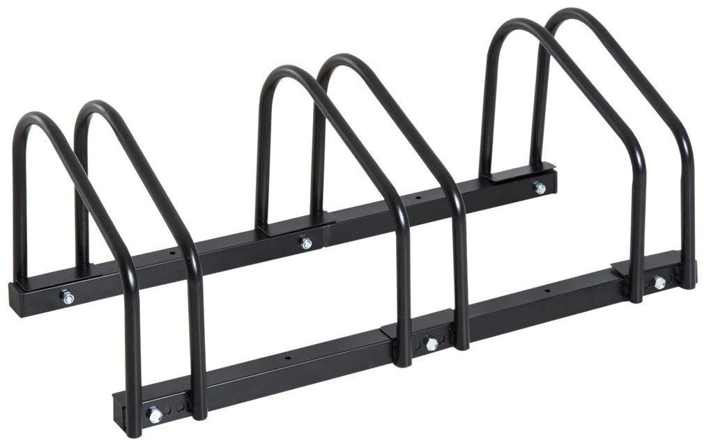HOMCOM Suport pentru 3 biciclete, depozitare pneuri de 65 mm pe sol sau pe perete, 76 x 33 x 27 cm oțel negru | Aosom Romania