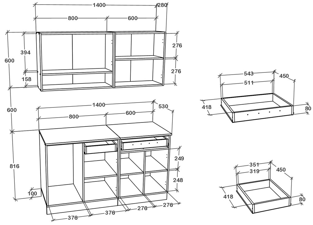 Set haaus Berna, Antracit/Alb, L 140 cm