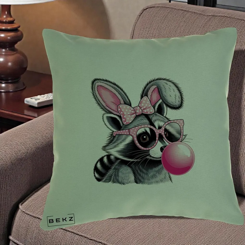 Perna Decorativa Raton cu Urechi de Iepure si Guma de Mestecat, 40x40 cm, Verde, Husa Detasabila, Perna Inclusa, BEKZ®