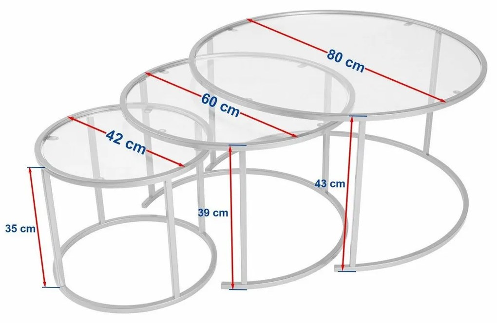 Set de măsuțe de cafea Aurum Black and Grey80 cm, 3 buc.