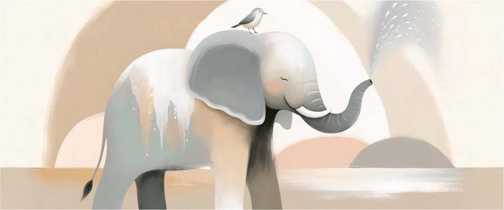 Tablou - Elefant în culori pastel (120x50 cm)