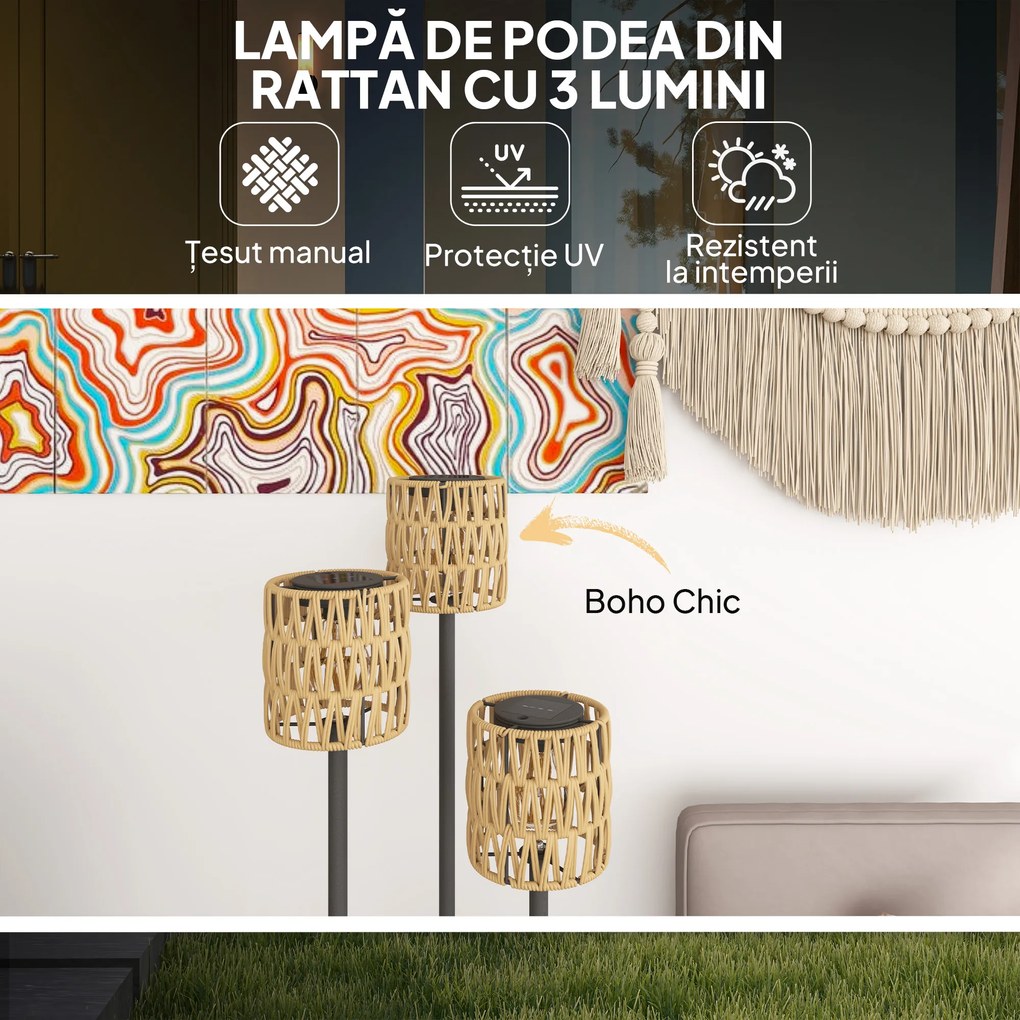 Outsunny Lampă de Exterior cu 3 Lumini, Raft Central și Bază Rotundă, Ø37x144 cm, Negru | Aosom Romania