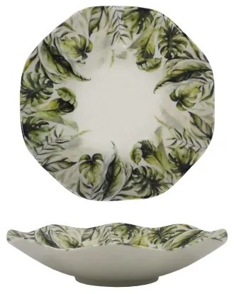 Set de veselă din porțelan, 18 piese, alb/verde