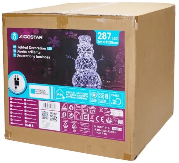 Aigostar - Decorațiune LED de exterior pentru Crăciun, om de zăpadă, 3,6W/31/230V 6500K 120cm IP44