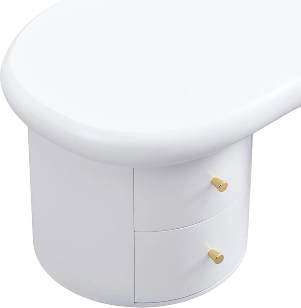 Măsuță de cafea cu formă neregulată, 2 sertare, 97x64x42 cm, Alb