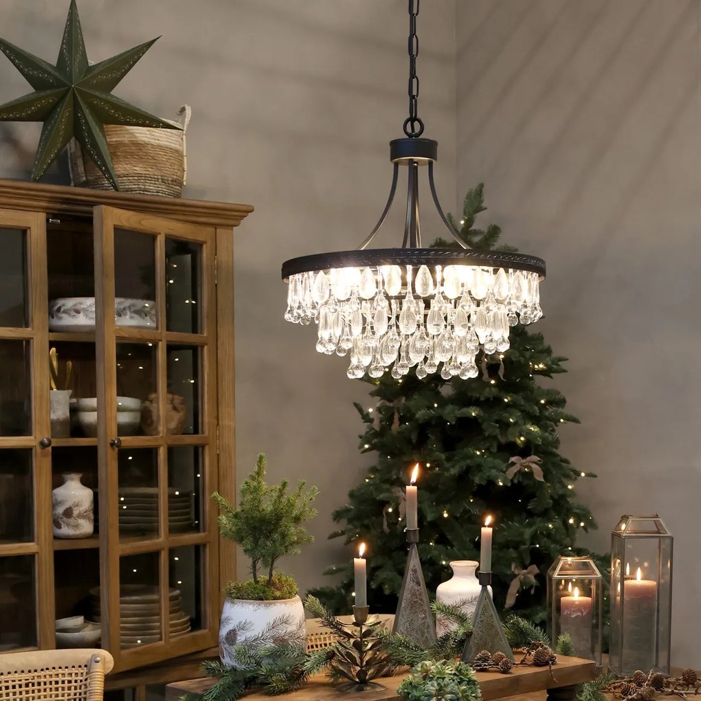 Candelabru din sticlă, cu piese în formă de picătură, 6 surse de lumină, "Versailles"