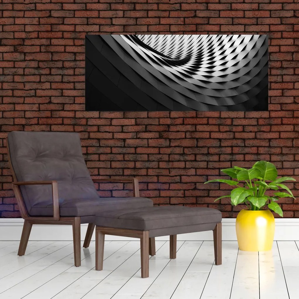 Tablou abstract - spirală alb neagră (120x50 cm)