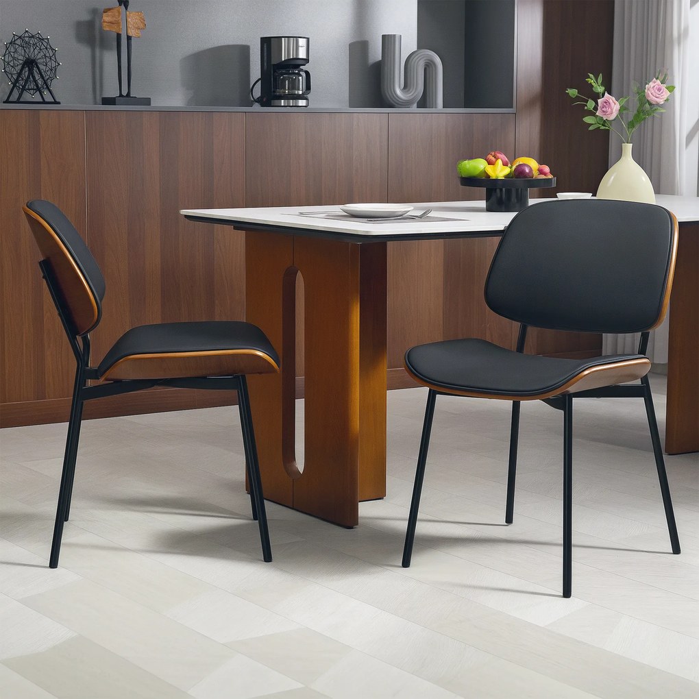 HOMCOM Set de 2 scaune de dining, stil retro clasic, cadru din lemn curbat, pentru living, dormitor, bucătărie, negru | Aosom Romania