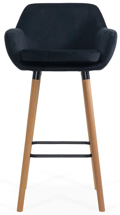 Scaun de bar negru ABS 1271 din catifea cu picioare din lemn