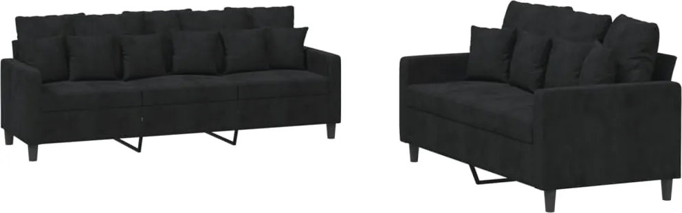 vidaXL Set de canapele cu perne, 2 piese, negru, catifea