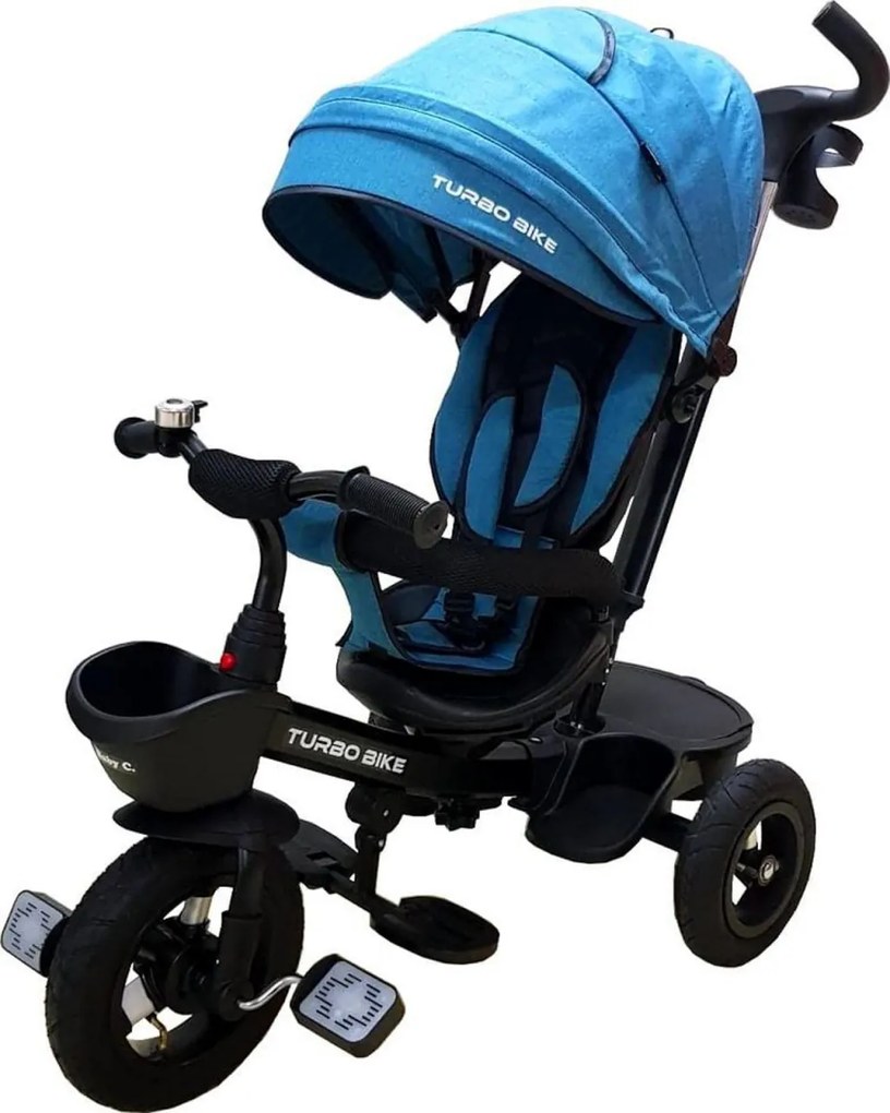 Tricicleta cu copertina Baby Care™ Turbo Bike , roti din cauciuc, pozitie somn, pedale si maner pentru parinti, scaun reversibil cu invartire 360