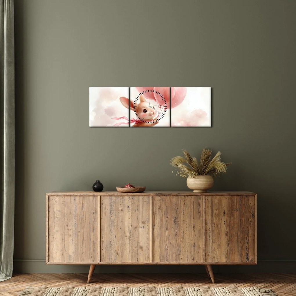 Tablou - Iepuraș cu Baloane (cu ceas) (90x30 cm)