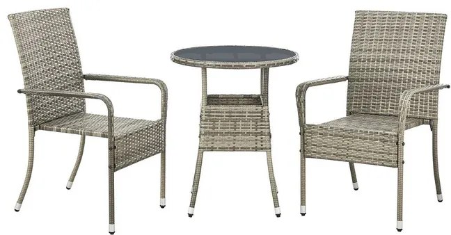 Juskys Masa rotundă Yoro din ratan Ø60 cm - gri