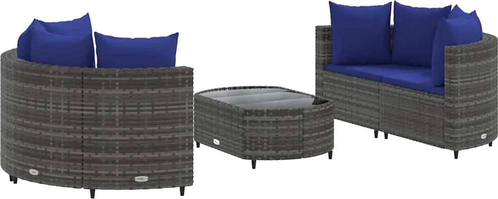 vidaXL Set canapea de grădină cu perne, 5 piese, gri, poliratan