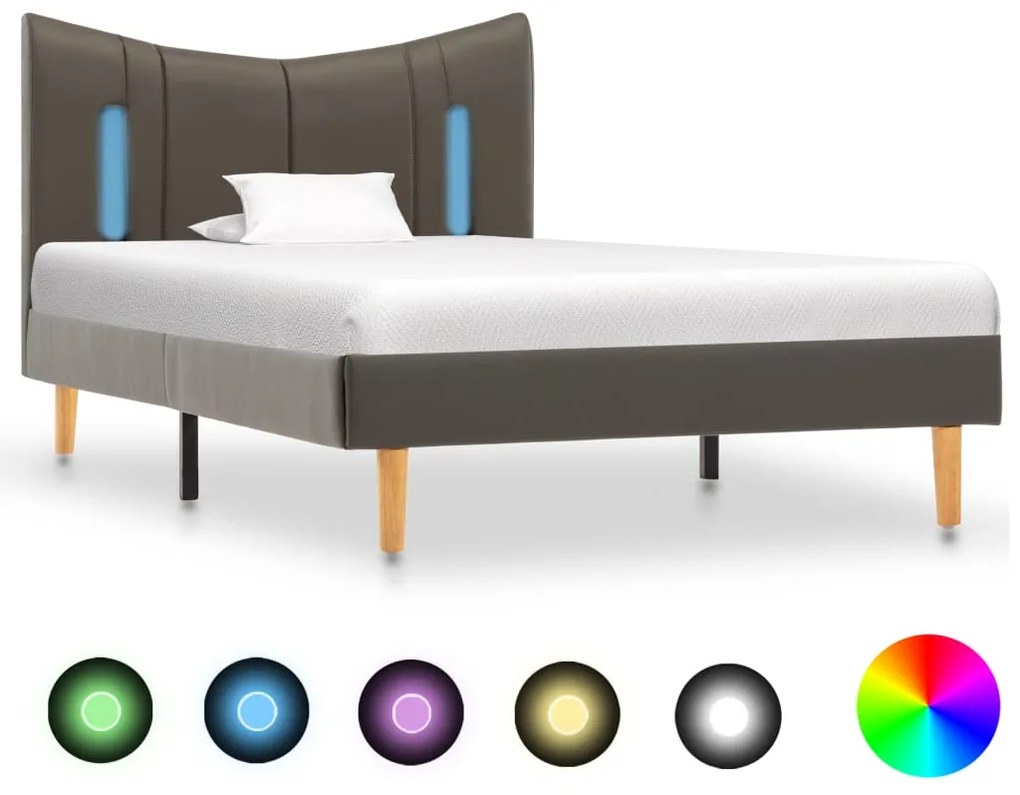 288543 vidaXL Cadru de pat cu LED, antracit, 90 x 200 cm, piele ecologică