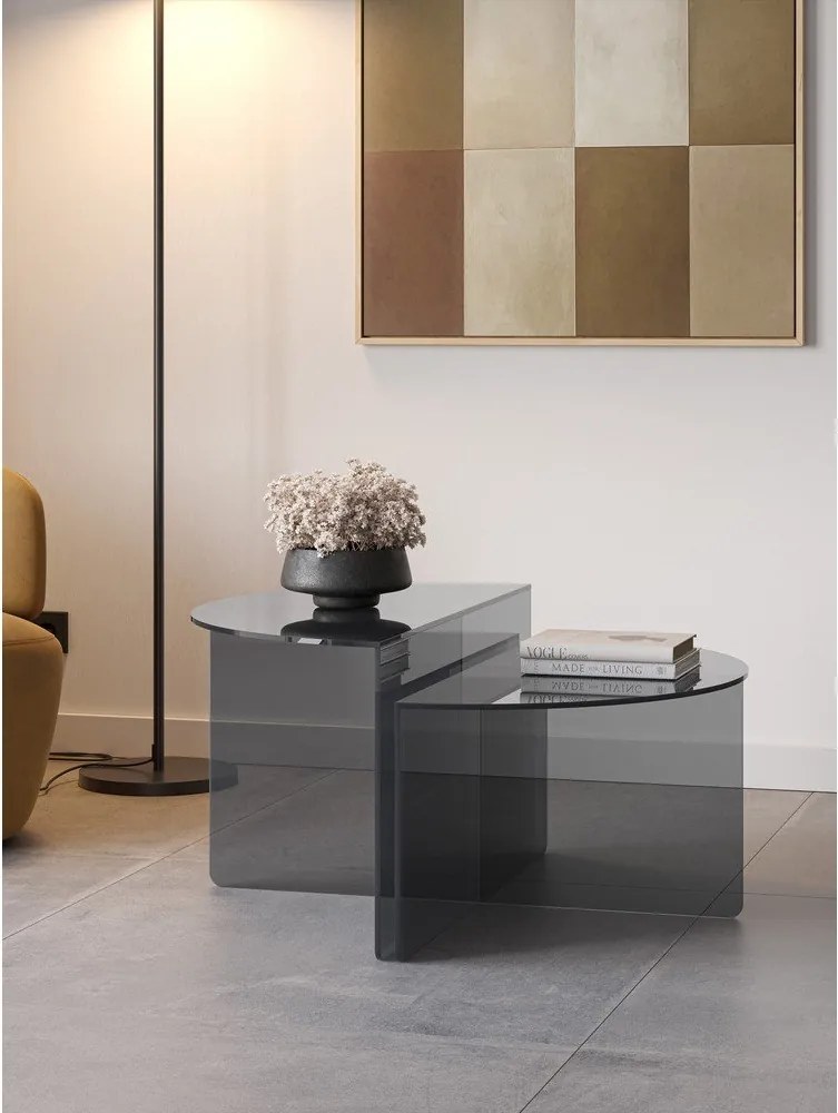 Măsuțe de cafea gri 2 buc. rotunde din sticlă ø 80 cm Velta – MOME